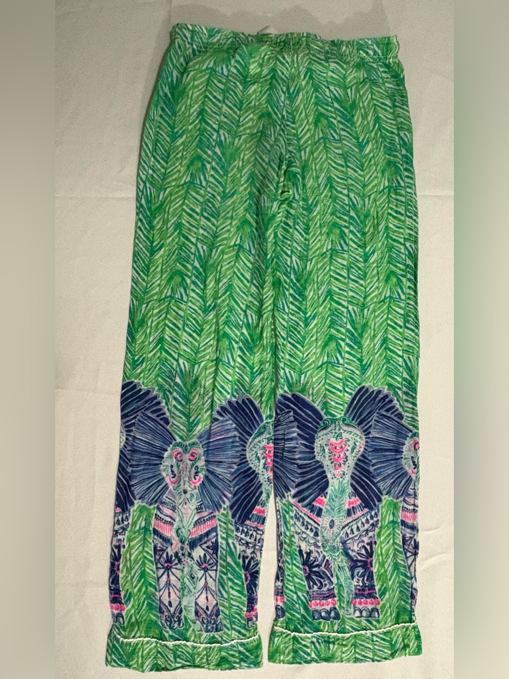 Lilly Pulitzer Palazzo Pant in Toucan Green Elephants Cotton Lightweight XS - Picture 3 of 9